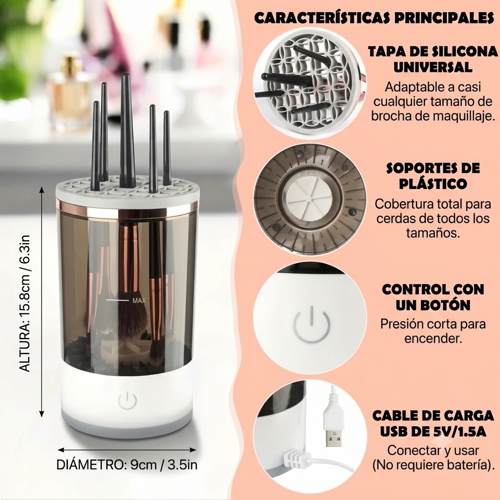 GlowBrush - Limpiador de Brochas Eléctrico